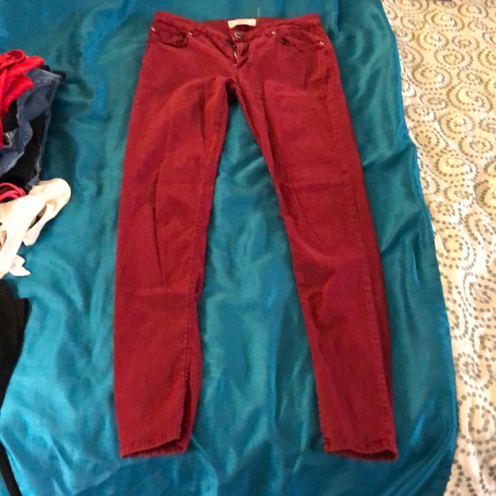 Mango Skinny Jeans Maroon Burgundy | Mid Rise Stretch | Like New